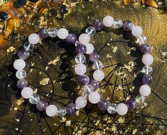 Amethyst, Rose & Clear Quartz Bracelet - Soul Sparks