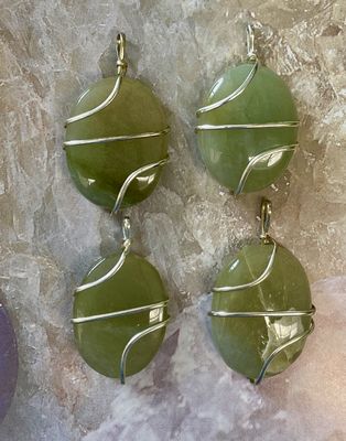 Green Aventurine Oval Wire Wrapped Pendants - Soul Sparks