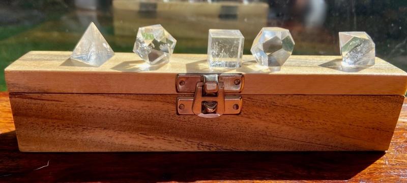 Crystal Quartz Sacred Geometry Set with wooden box - Soul Sparks