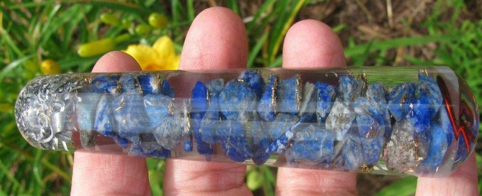 Lapis Lazuli Orgonite Massage Wand with Cho Ku Rei Symbol - Soul Sparks