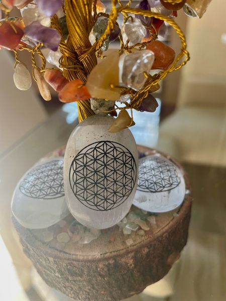 Selenite Flower of Life Palm Stones - Soul Sparks